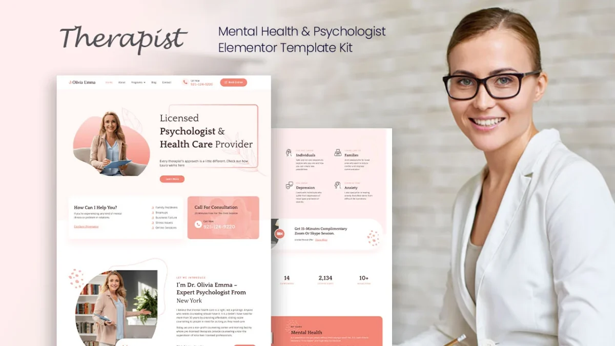 Therapist: Elementor Template Kit for Mental Health & Psychologist Services - Image 1