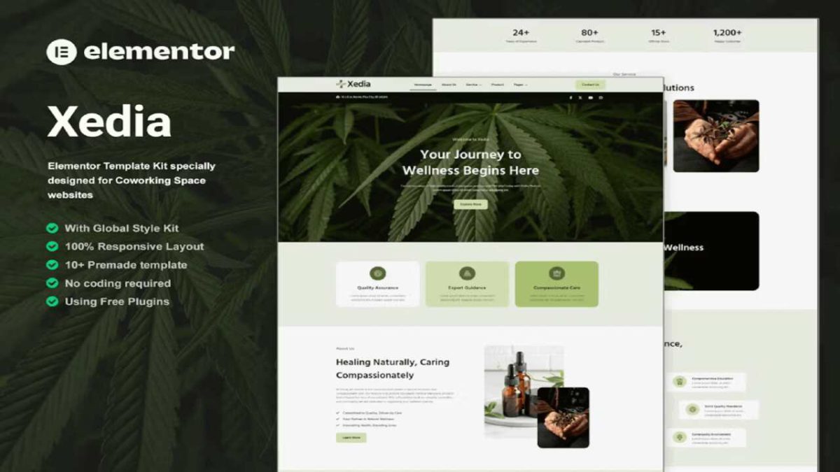 Xedia – Medical Marijuana Elementor Template Kit - Image 1