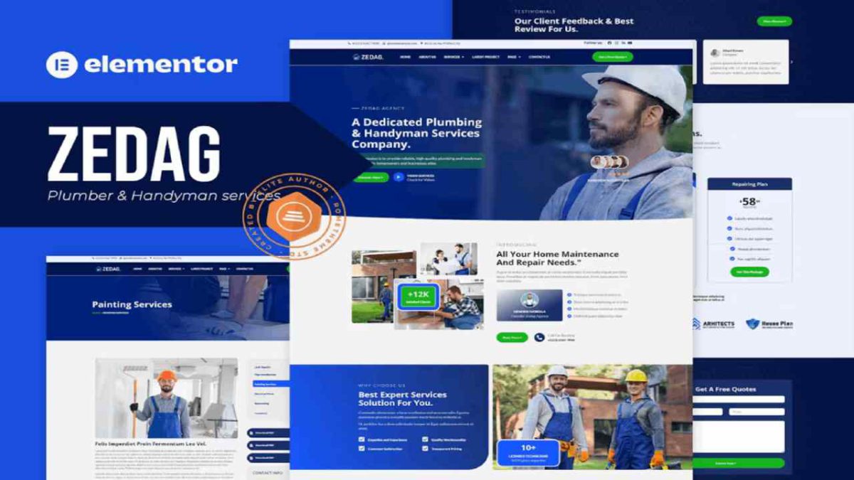 Zedag – Plumber & Handyman Services Elementor Template Kit - Image 1
