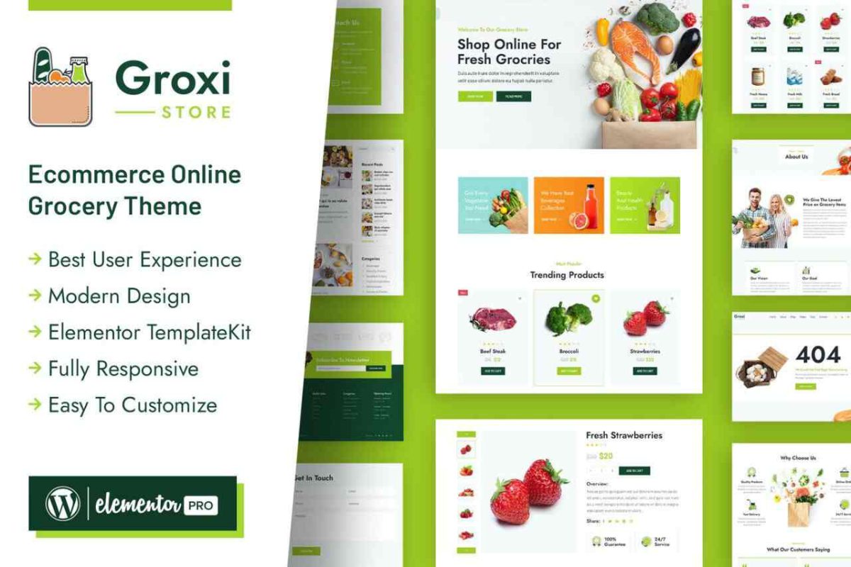 Groxi: Grocery Store Elementor Template Kit for Online Supermarkets - Image 1