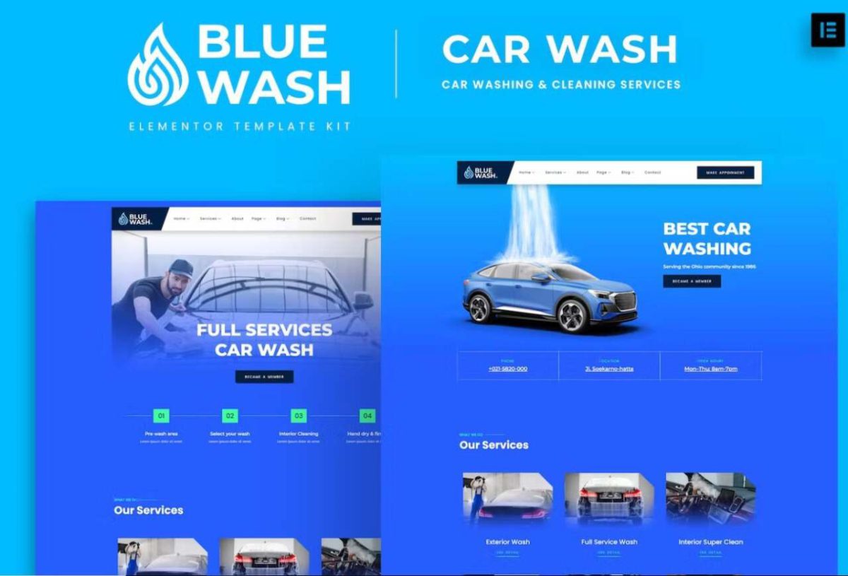 Bluewash: Elementor Template Kit for Car Washing & Cleaning Services - Image 1