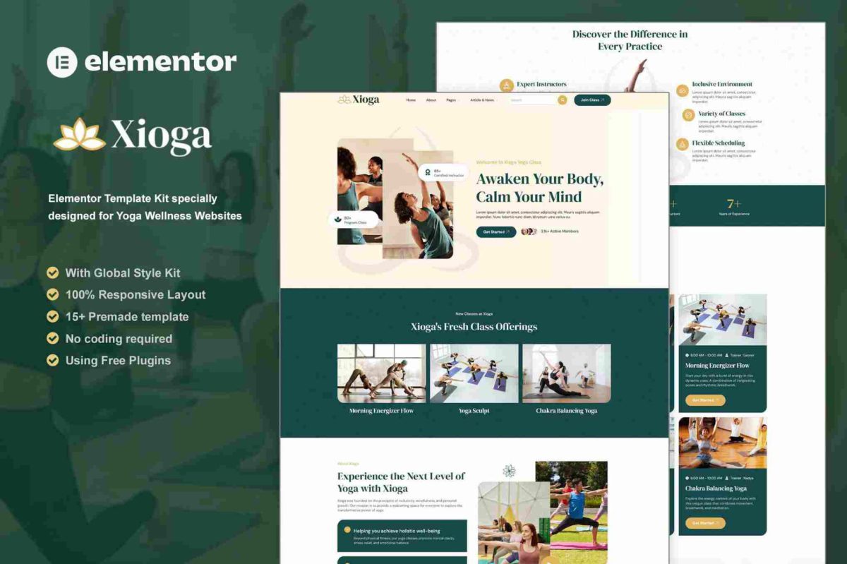 Xioga: Elementor Template Kit for Yoga Wellness Websites - Image 1