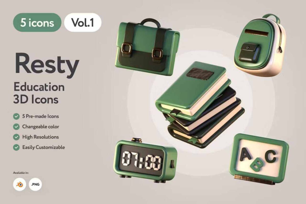 Retsy - 3D Education Icons Set – 30 Educational Icons in PNG, BLEND - Image 1