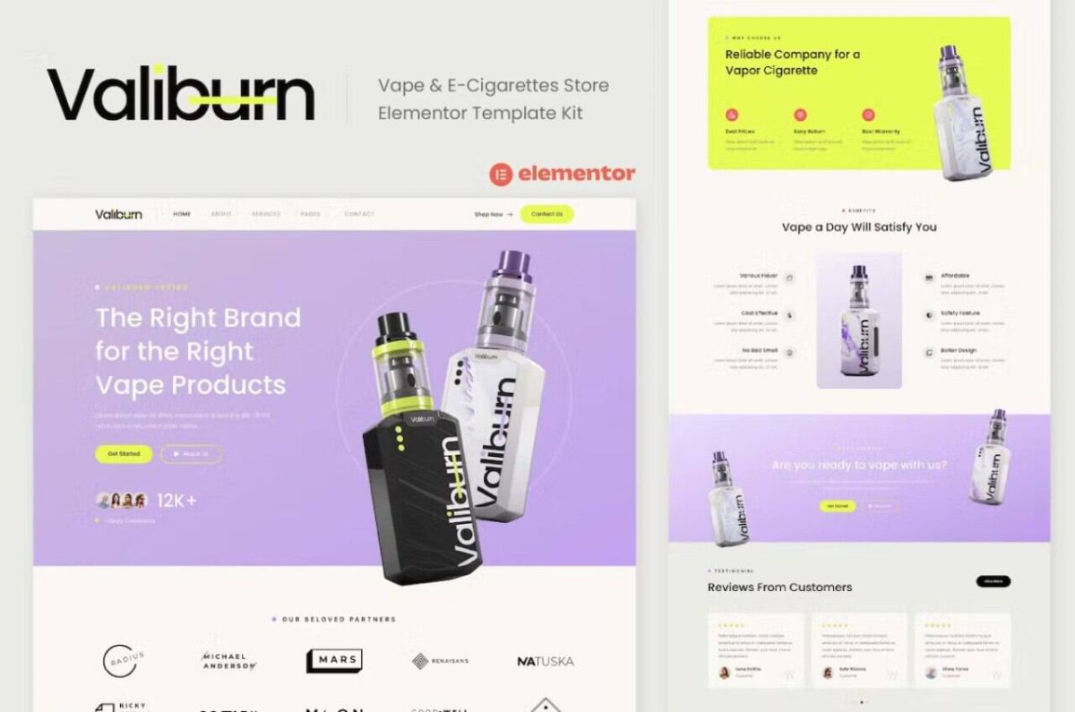 Valiburn: Elementor Template Kit for Vape & E-Cigarette Stores - Image 1
